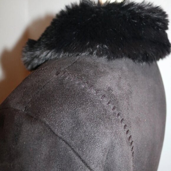 COLDWATER CREEK Coat Jacket Black Faux Suede/Faux Shearling Fur Vegan PS Sherpa - Picture 7 of 15